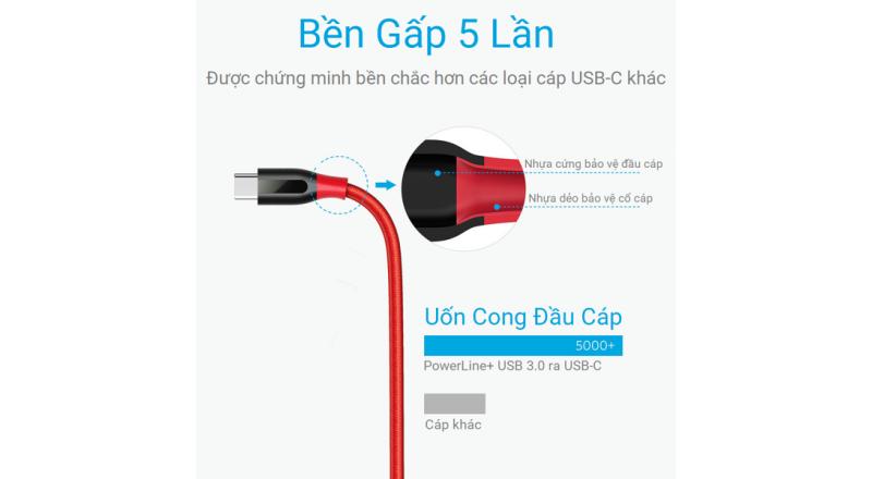 Cáp Anker PowerLine+ USB 3.0 ra USB-C - 1.8m - A8169