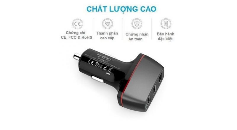 Sạc ô tô Anker 3 cổng, 36w - [PowerDrive+ 3, 36w] - A2231