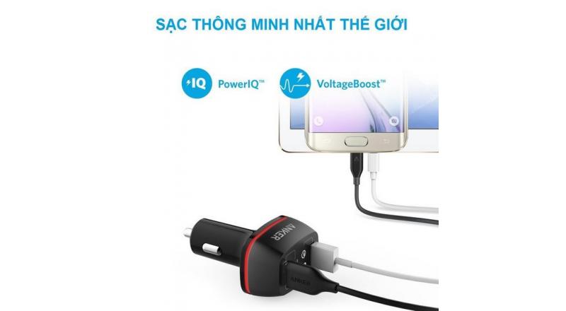 Sạc ô tô Anker 2 cổng, 36w, Quick Charge 2.0 - [PowerDrive+ 2, 36w, QC 2.0] - A2221